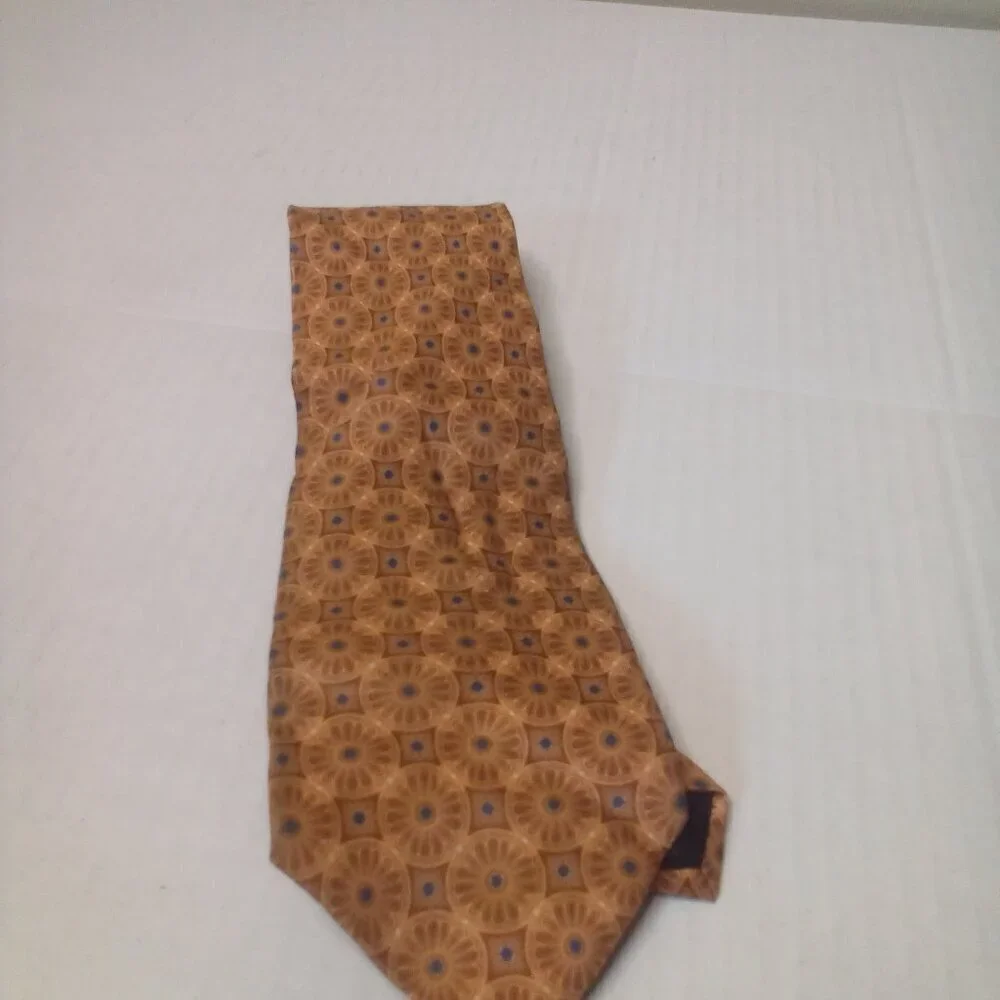 Stafford Tie Necktie Men 100% Silk Pattern Orange Tan Blue